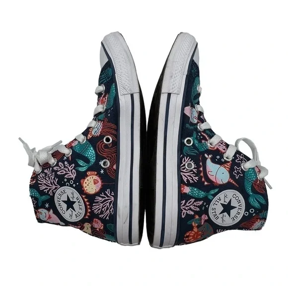 Converse Chuck Taylor Blue All Star Mermaid High Top Sneakers Size 3 Girl's - Picture 6 of 9